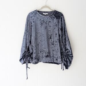 RO&DE Anthropologie Crushed Velvet Ruched Wide Sleeve Purple Blouse Top, size M
